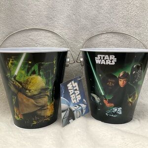 🌼4/$10🌼 Set of 2 Star Wars Metal Bucket Pails with Handles, 2010 Lucas Films